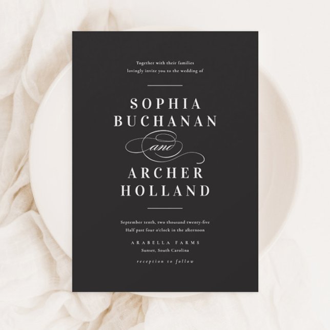 Elegant Calligraphy Black and White Bröllop Magnetisk Inbjudningskort (Skapare uppladdad)