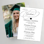 Elegant calligraphy black and white graduation inbjudningar<br><div class="desc">Stylish script simple minimalist black and white senior high school,  college or university graduation ceremony and party invitation template with the graduate's photo.              Easy to personalize with your details!</div>
