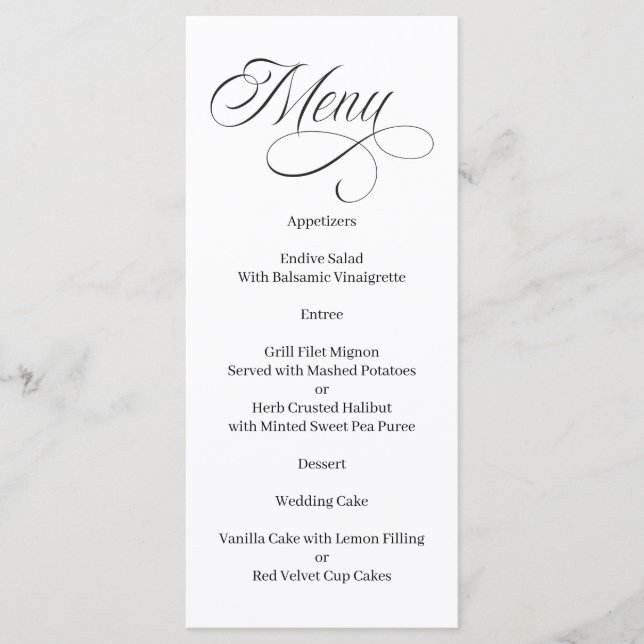 Elegant Calligraphy Black and White Menu Meny (Framsida)