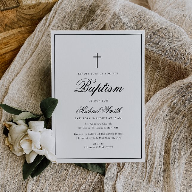 elegant calligraphy black ram baptism-inbjudan inbjudningar (Skapare uppladdad)