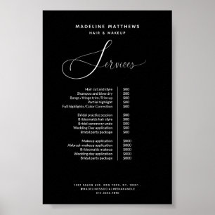 Elegant Calligraphy Black Salon Pris List Service Poster