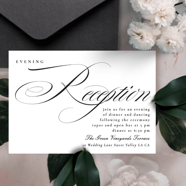 Elegant Calligraphy Black Tie Wedding Reception Inbjudningar (See Matching Collection Below on this page or Contact Me via the Design Contact Button for help )