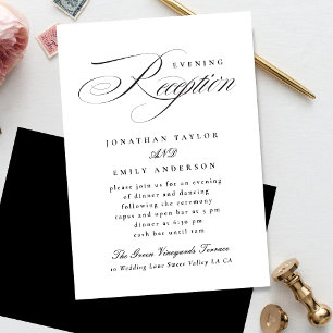 Elegant Calligraphy Black Tie Wedding Reception Tilläggskort