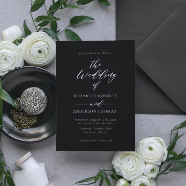 Elegant Calligraphy Black & White Bröllop Inbjudningar (Skapare uppladdad)