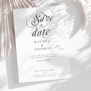 Elegant Calligraphy Black White Bröllop Spara Datumet