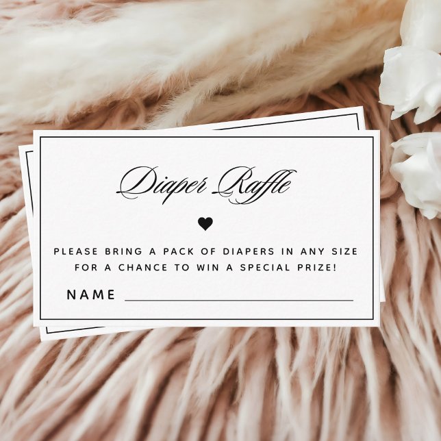 Elegant Calligraphy Black & White Diaper Raffle Tilläggskort (Skapare uppladdad)