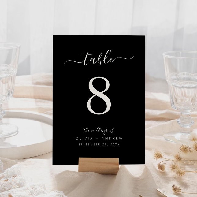 Elegant Calligraphy Black & White Färg Bröllop Bordsnummer (Elegant Calligraphy Black & White Color Wedding Table Number)