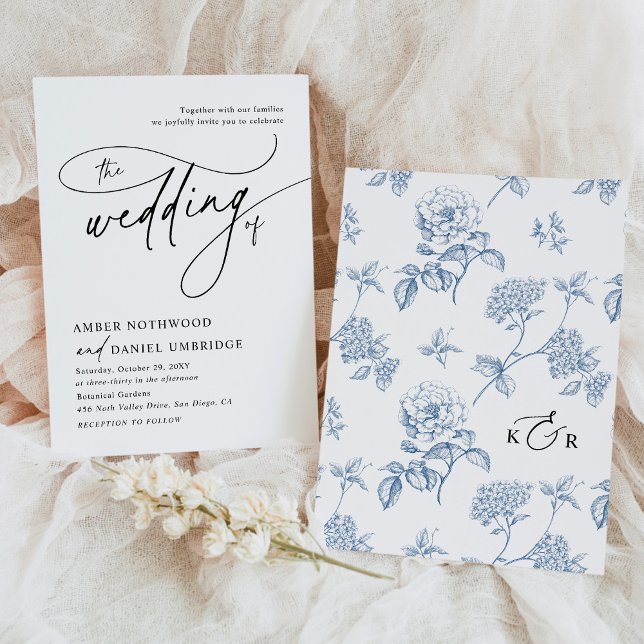 Elegant Calligraphy Black & White Monogram Bröllop Inbjudningar (Skapare uppladdad)