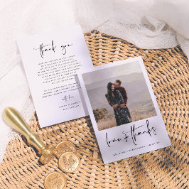 Elegant Calligraphy Black & White Photo Bröllop Tack Kort