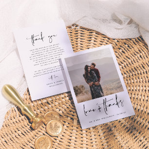 Elegant Calligraphy Black & White Photo Bröllop Tack Kort