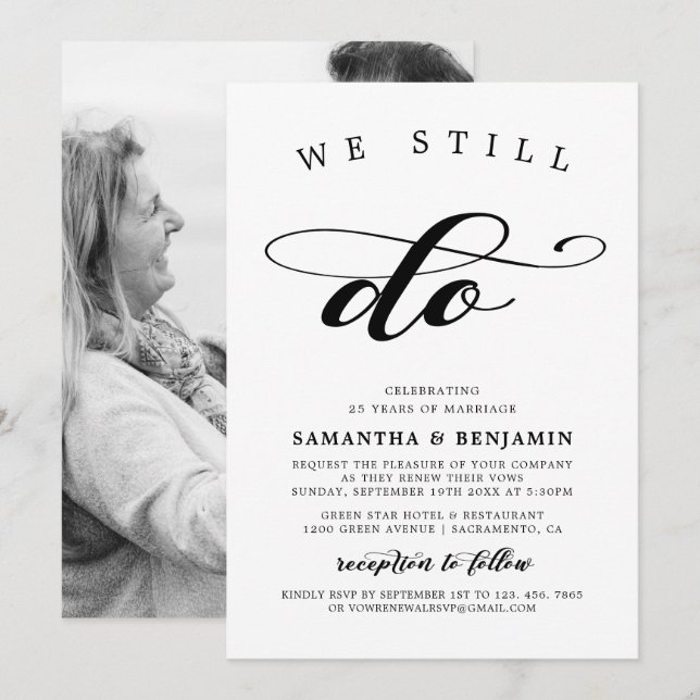 Elegant Calligraphy Black & White Vow Renewal Inbjudningar (Fram/baksida)
