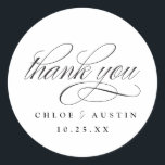 Elegant Calligraphy Black White Wedding Stickers Runt Klistermärke<br><div class="desc">Öka bröllop stil med vår Elegant Calligraphy Bröllop Collection,  med sofistikerade skript och tidlös design. Perfekt för modernt par,  den här samlingen omfattar allt från inbjudningar till menyer,  allt anpassade med dina detaljer. Lägg till lite finslipad elegans till din stora dag med den här snyggt samordnade uppsättningen!</div>