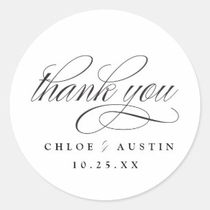 Elegant Calligraphy Black White Wedding Stickers Runt Klistermärke