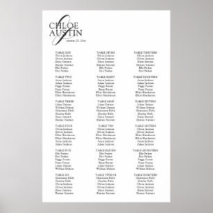 Elegant Calligraphy BlackWedding Seding Chart Poster