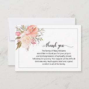 Elegant Calligraphy Blommigt Funeral Tack Kort