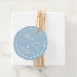 Elegant Calligraphy Blue Baby Shower 'Tack' Gåvor Etiketter