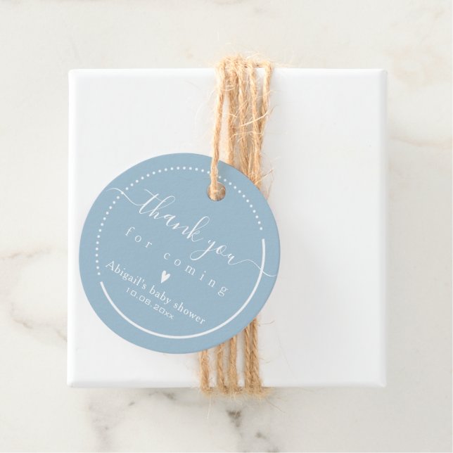 Elegant Calligraphy Blue Baby Shower 'Tack' Gåvor Etiketter (På plats)