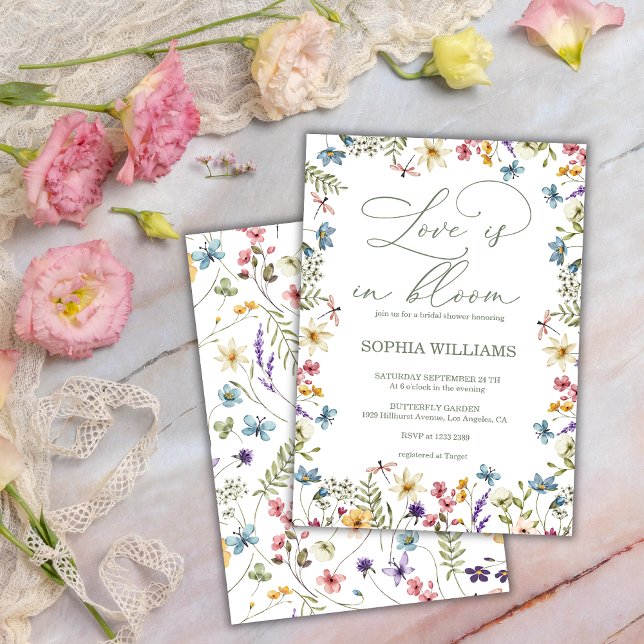 Elegant Calligraphy Boho Wildflowers Bridal Shower Inbjudningar (Skapare uppladdad)