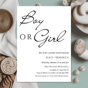 Elegant Calligraphy Boy eller Girl Gender Reveal Inbjudningar