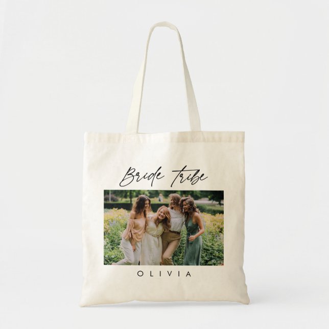 Elegant Calligraphy Bride Tribe Photo Bridesmaid Tygkasse (Framsidan)