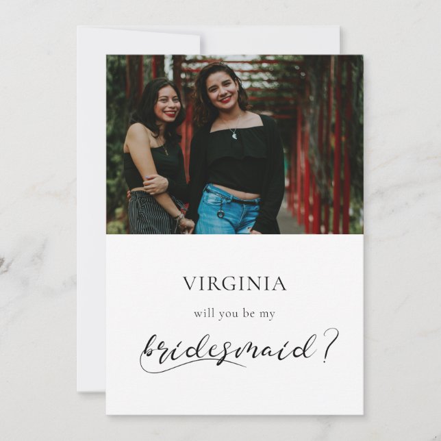 Elegant calligraphy bridesaid frieri fotokort inbjudningar (Framsida)