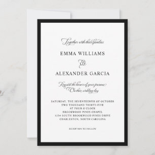 Elegant Calligraphy Bröllop all in one Black Inbjudningar