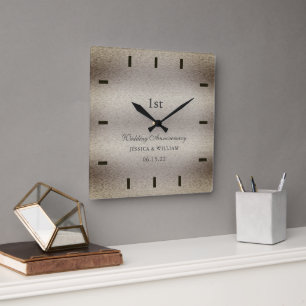 Elegant Calligraphy Bröllop-årsdagen Keepsaké Fyrkantig Klocka