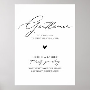 Elegant Calligraphy Bröllop Bathroom Basket Sign Poster
