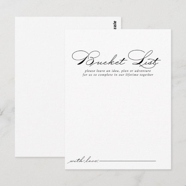 Elegant Calligraphy Bröllop Bucket List Cards Vykort (Fram/baksida)