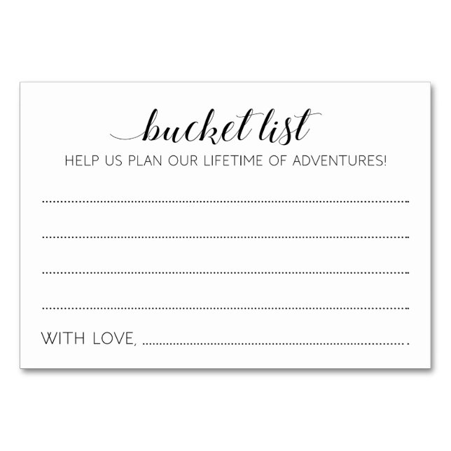 Elegant Calligraphy Bröllop Bucket List Idea Card Bordsnummer (Framsidan)