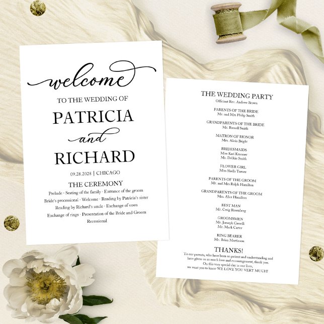 Elegant Calligraphy Bröllop Ceremony Programme Program (Skapare uppladdad)