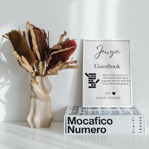 Elegant calligraphy bröllop Jenga guestbook Poster