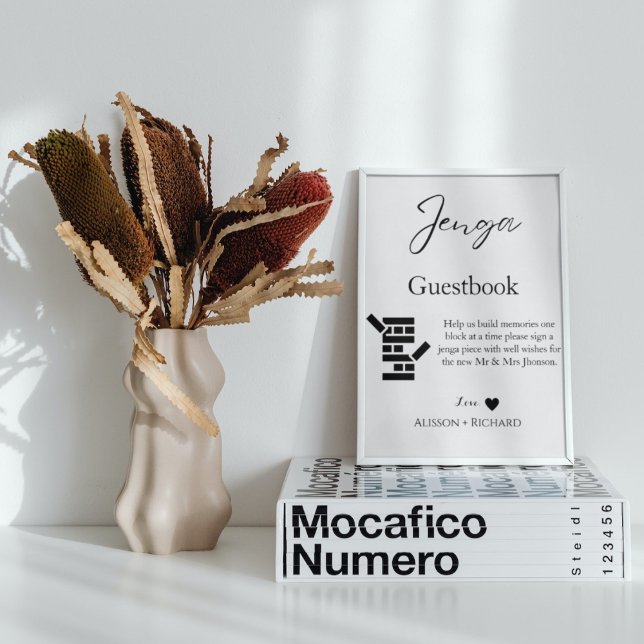 Elegant calligraphy bröllop Jenga guestbook Poster (Skapare uppladdad)