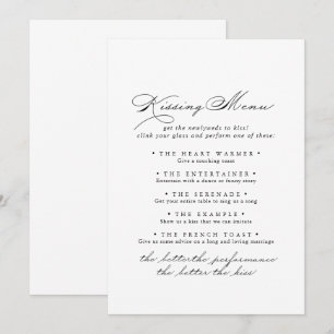 Elegant Calligraphy Bröllop Kissing Menu Game Card