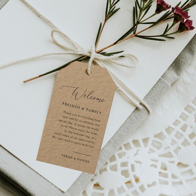 Elegant Calligraphy Bröllop Kraft VälkomsttagarMär Presentetikett (Skapare uppladdad)