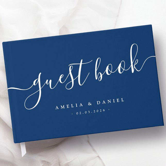 Elegant calligraphy bröllop mörk blått gästböcker (Elegant calligraphy wedding dark blue guest book)