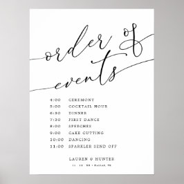 Elegant Calligraphy Bröllop Order of Events Sign Poster