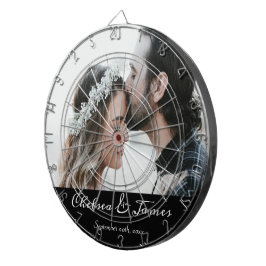 Elegant Calligraphy Bröllop Photo Black & White Darttavla