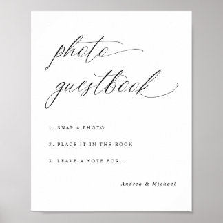Elegant Calligraphy Bröllop Photo Guestbook-tecken Poster