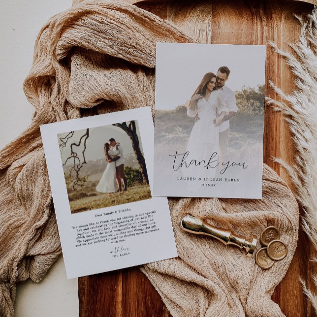 Elegant Calligraphy Bröllop Photo Tack Kort (Skapare uppladdad)