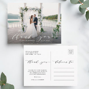 Elegant Calligraphy Bröllop Photo Tack Vykort