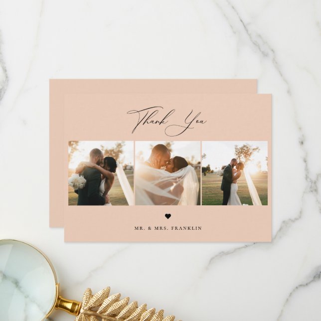 Elegant Calligraphy Bröllop Photo Tackto You Card Tack Kort (Fram/Back In Situ)