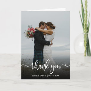 Elegant Calligraphy Bröllop Photo Tackto You Card Tack Kort