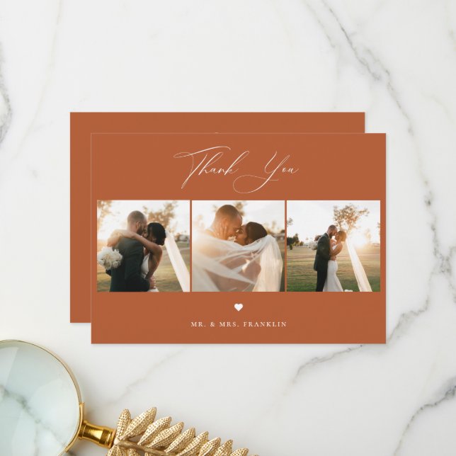 Elegant Calligraphy Bröllop Photo Tackto You Card Tack Kort (Fram/Back In Situ)