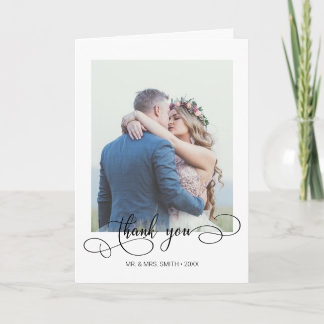 Elegant Calligraphy Bröllop Photo Tackto You Card Tack Kort (Framsida)