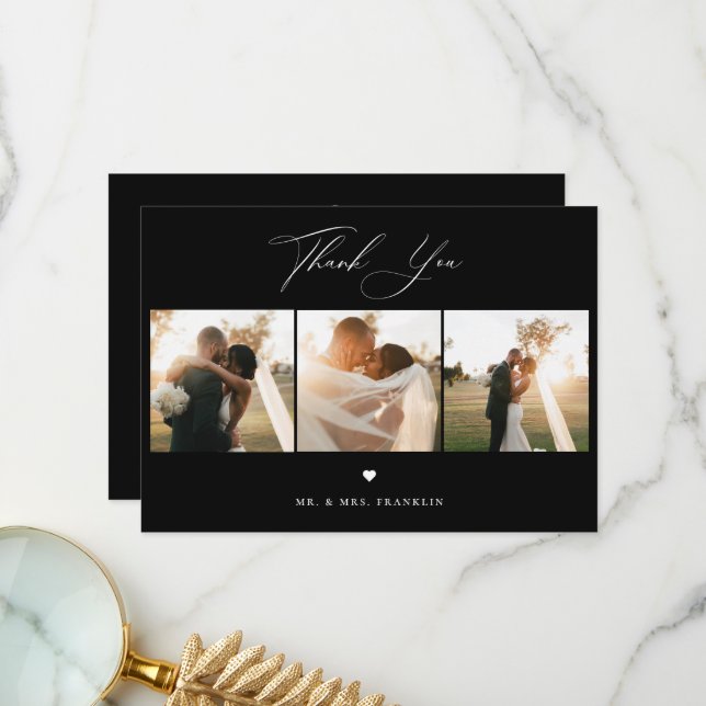 Elegant Calligraphy Bröllop Photo Tackto You Card Tack Kort (Fram/Back In Situ)