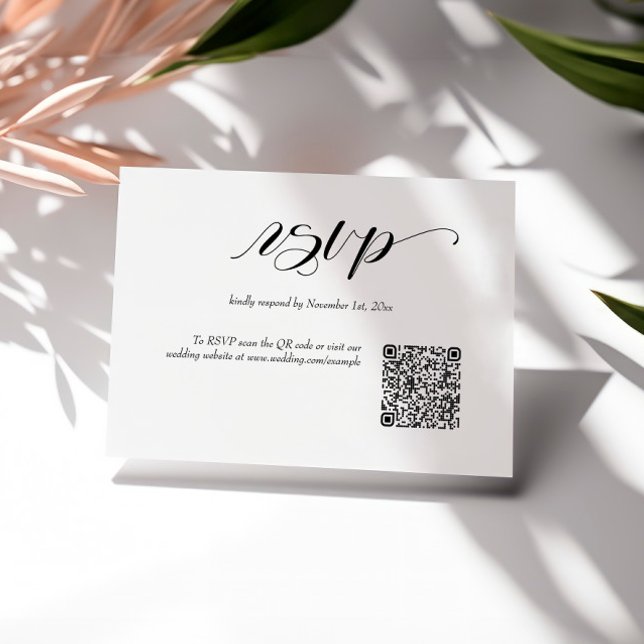 Elegant Calligraphy Bröllop QR Code OSA kort (Skapare uppladdad)