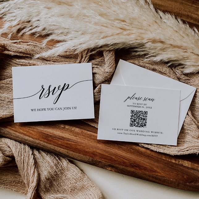 Elegant Calligraphy Bröllop QR Code OSA kort (Skapare uppladdad)