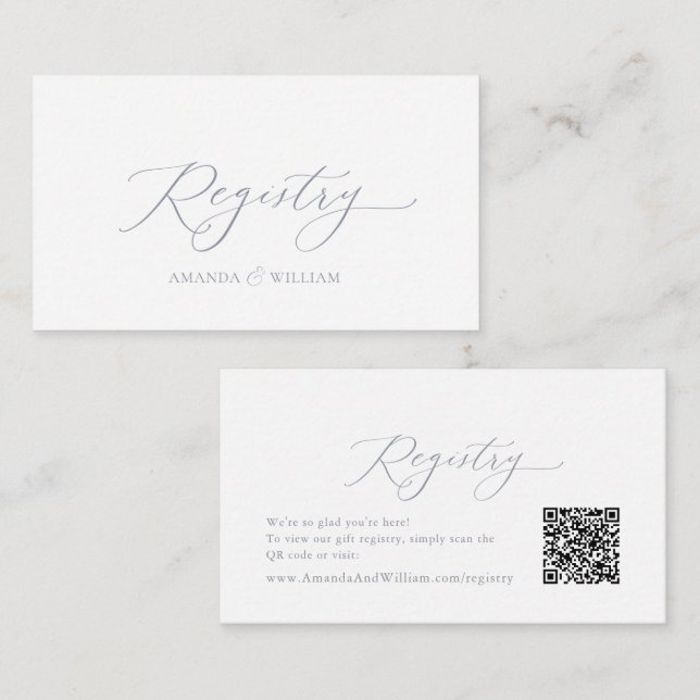 Elegant Calligraphy Bröllop Registry Card med QR Tilläggskort (Fram/baksida)