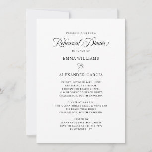 Elegant Calligraphy Bröllop Rehearsal Dinner Black Inbjudningar